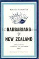 Barbarians v New Zealand 1967 rugby  Programme